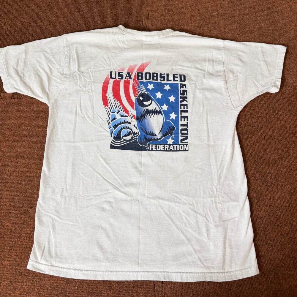 Vintage Fruit of the Loom USA‎ Bobsled & Skeleton Federation White T-Shirt Large